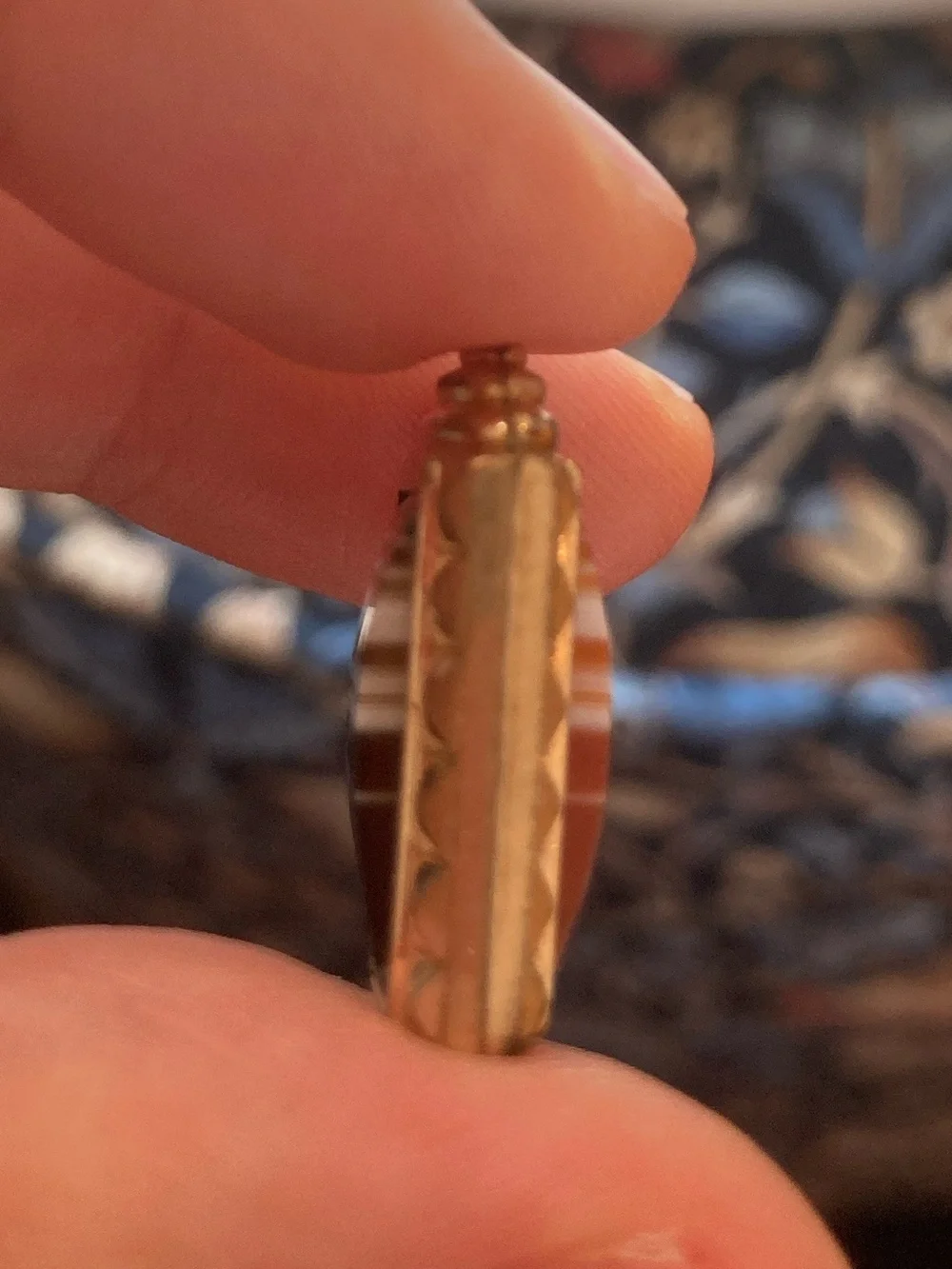 Antique Victorian Double-Sided Banded Agate Gold-Filled Dangling Charm